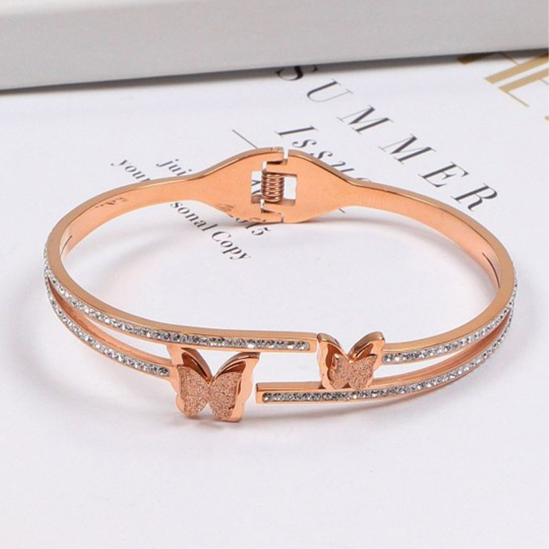 Women Cubic Zirconia Enamelled Butterfly Bangle-Style Bracelet
